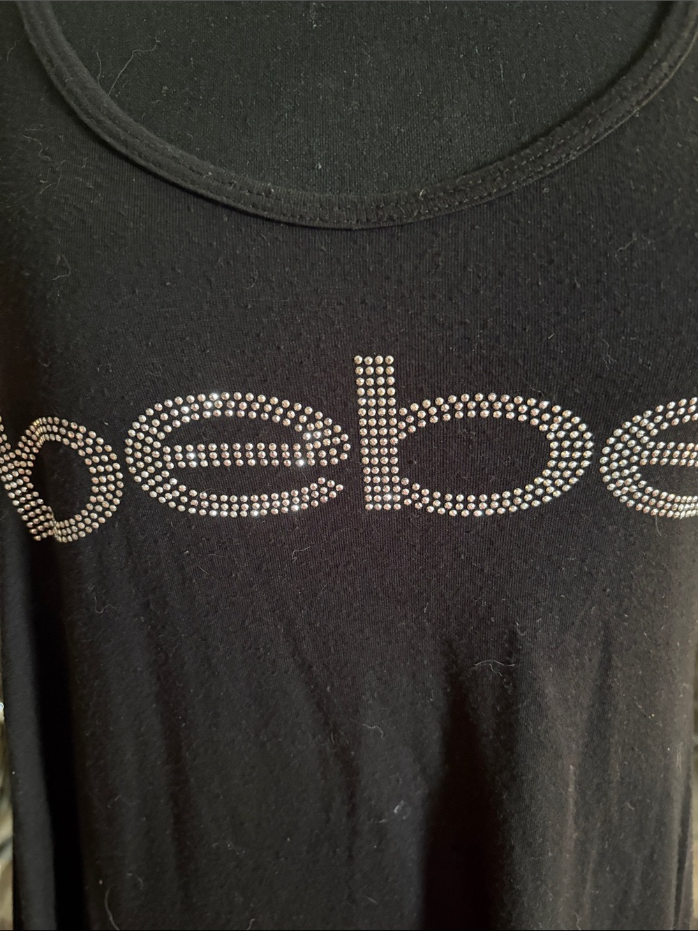 bebe Black Rhinestone Logo Tank Tunic Top - Picture 2 of 5